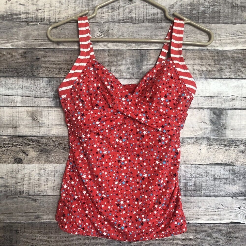Lands End Tankini Top Size 2 Shelf Bra Padded Underwire Swim Top Cross Front